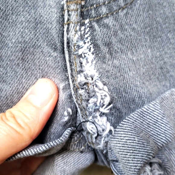 Levi's 501 Gray Denim Button Fly Cuff destroyed shorts custom 31 - Picture 3 of 8